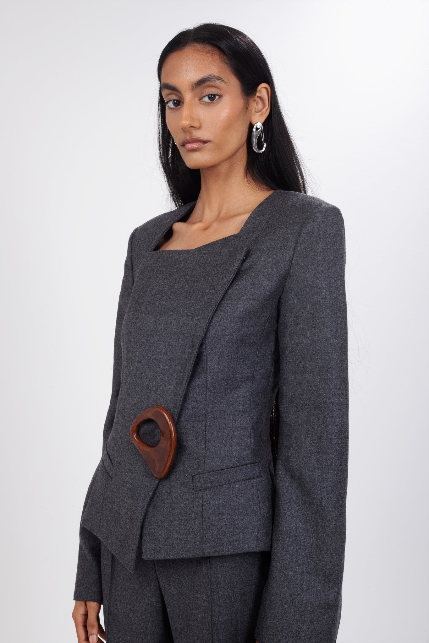 Noor Jacket with Hand-Carved Wooden Detail